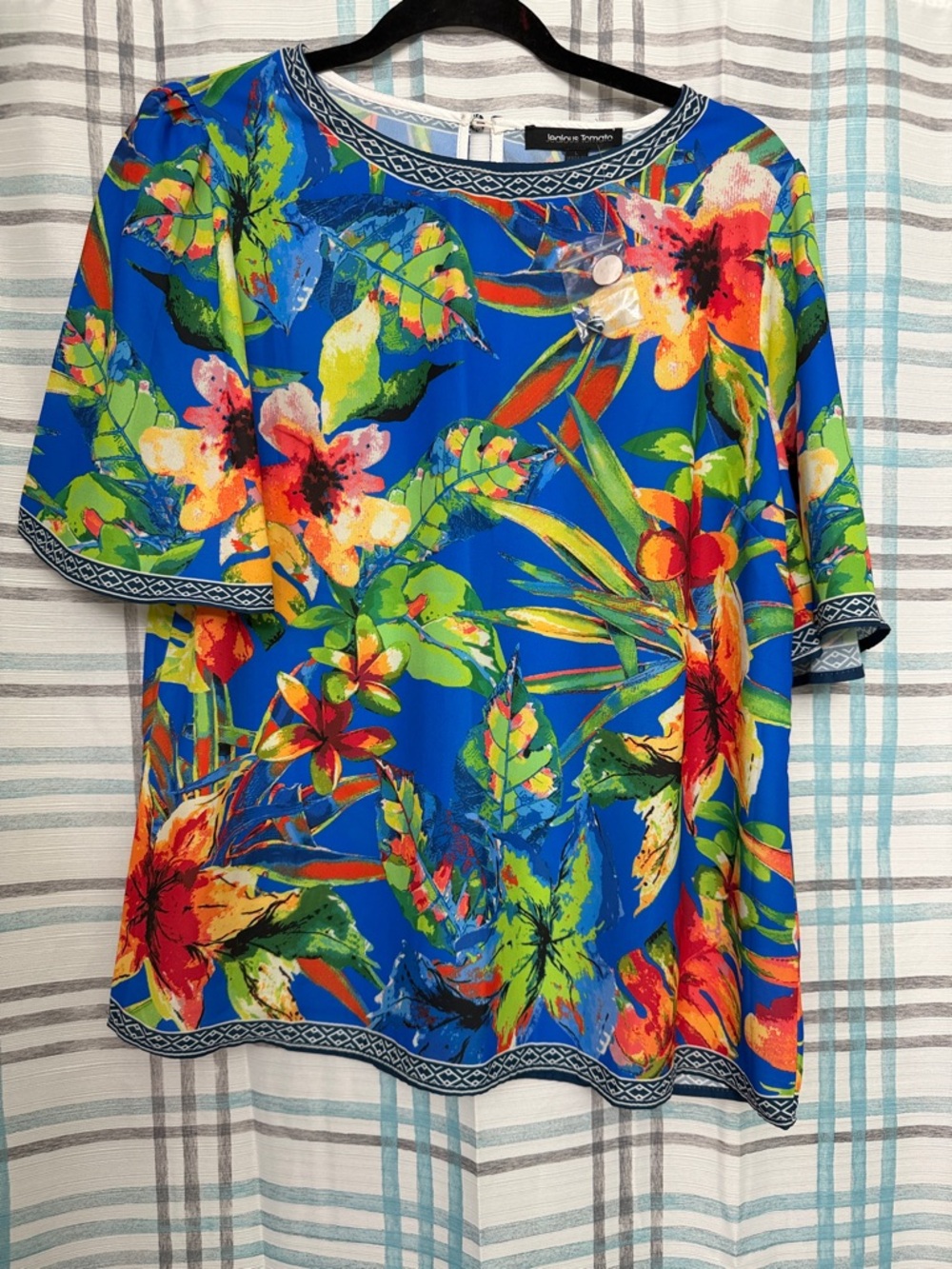 Jealous Tomato Royal Blue Tropical Floral Short Sleeve Blouse